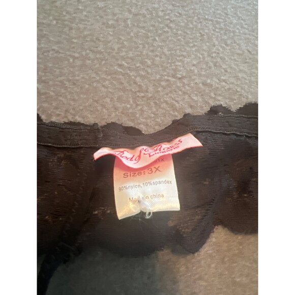 Bed of Roses Black 3X Lingerie Set Sheer Polka Dot Babydoll & Thong, Curvy, Lace - Picture 12 of 16